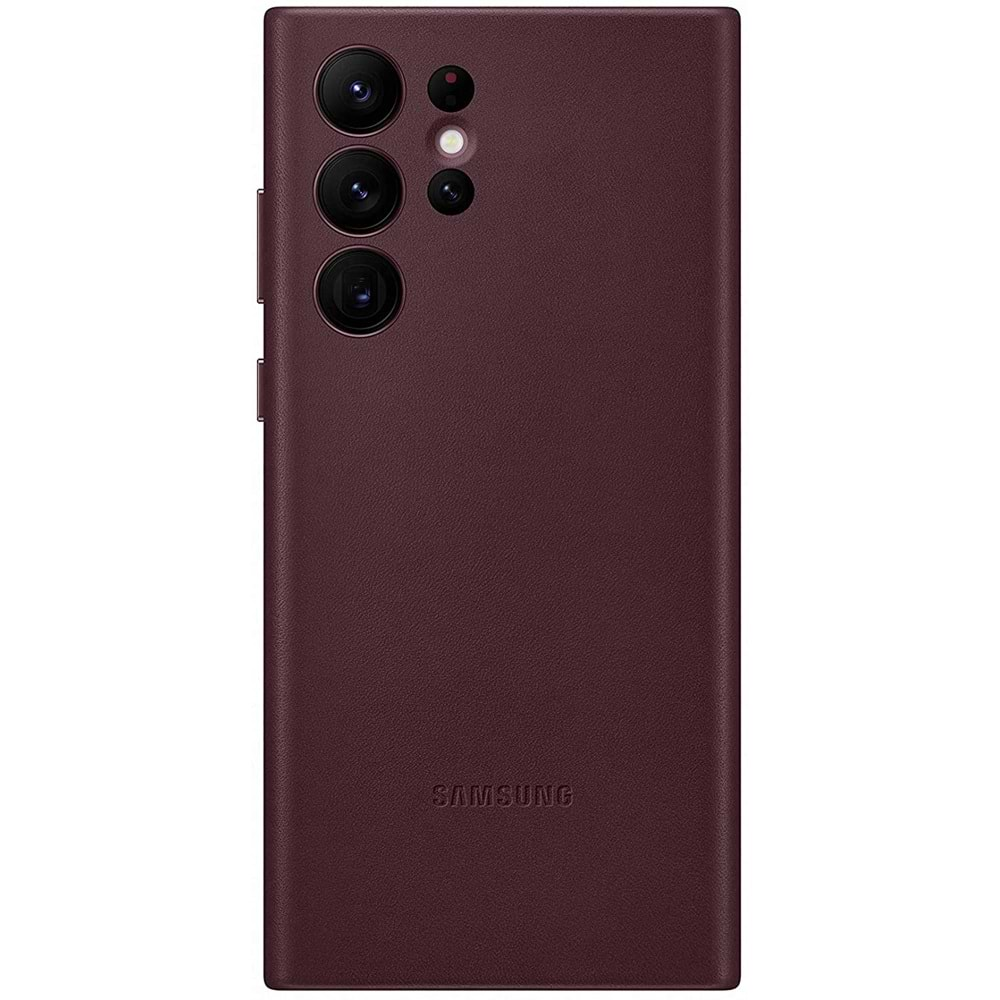 Samsung Galaxy S22 Ultra EF-VS908 için Hakiki Deri Kılıf, Bordo Lether Cover