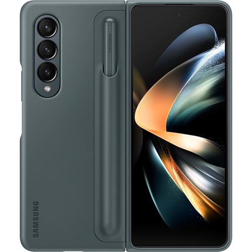 Samsung Galaxy Z Fold 4 Standlı Kalemli Deri Kılıf EF-OF93PC Yeşil Gri