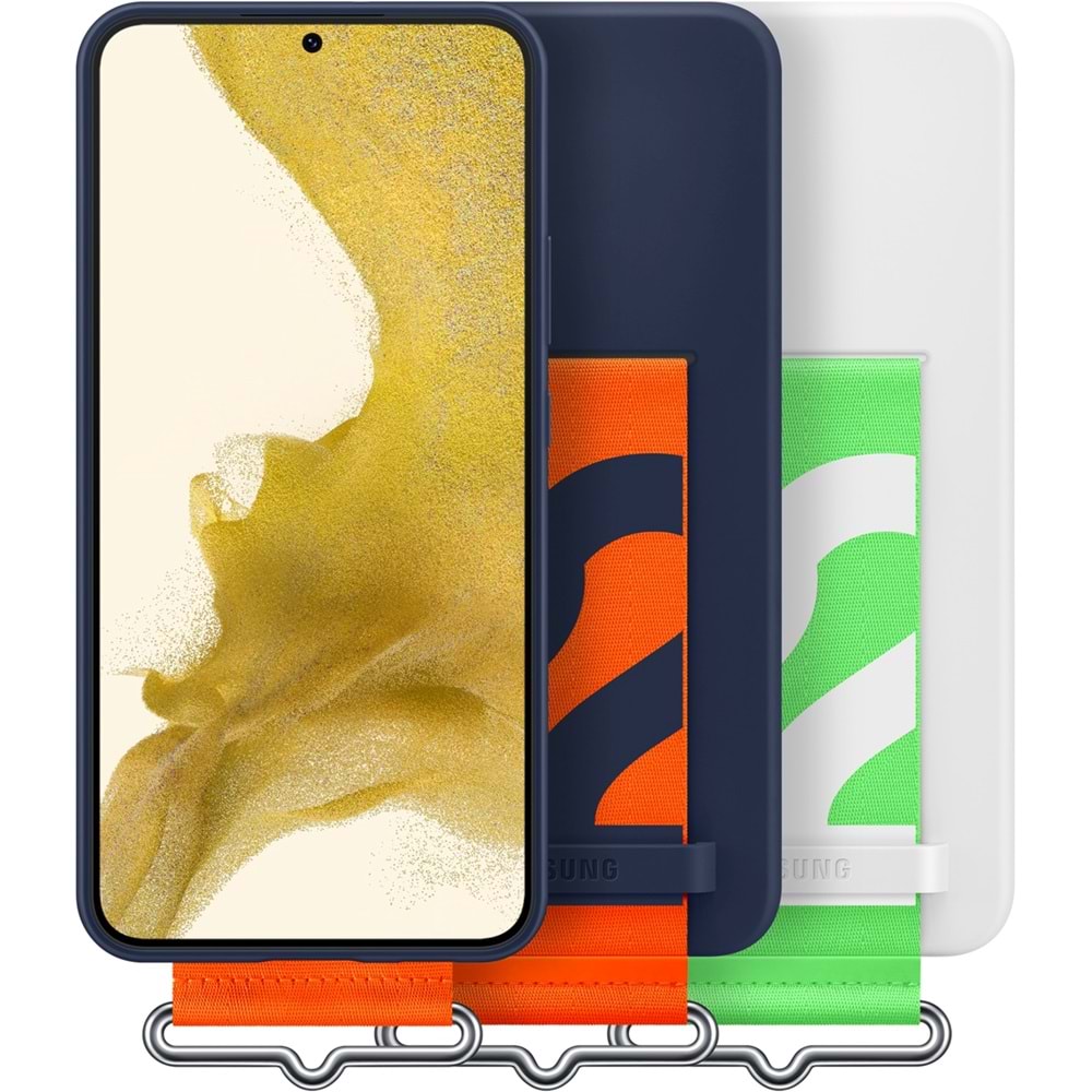 Samsung Galaxy S22+ Plus Kayışlı Silikon Kılıf Strap Silicone Cover, Beyaz EF-GS906
