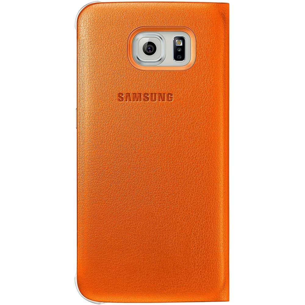 Samsung Galaxy S6 S-View Cover (Deri Görünümlü) Orjinal Kapaklı Kılıf, Turuncu