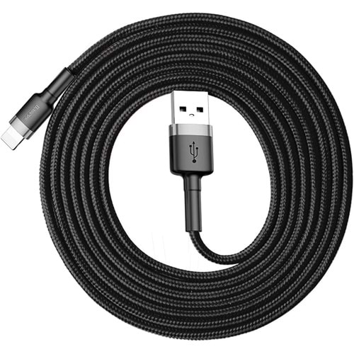 Baseus Cafule Serisi, Şarj & Data Aktarım Kablosu, Gri - Siyah, 2 m, 1.5 A, USB Type A & Lightning Kablo