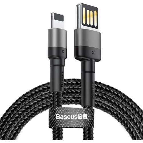 Baseus Cafule Special Edition, Şarj & Data Aktarım Kablosu, Gri - Siyah, 1 m, 2.4 A, USB Type A & Lightning