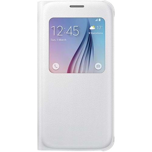 Samsung Galaxy S6 S-View Cover (Deri Görünümlü) Kapaklı Kılıf, Beyaz EF-CG920PWEGWW