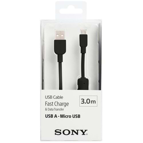 SONY CP-AB300B 3mt Micro USB 2.4A Hızlı Şarj Ve Data Kablosu, Siyah